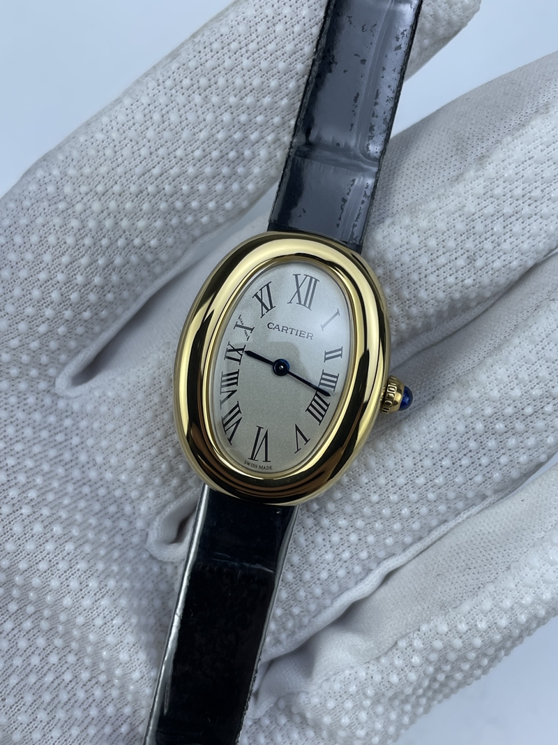 (준비완료/특급배송)NO.2677/AF공장 까르띠에Baignoire Watch YG AF 1:1 Best Edition White Dial on Black Croco Strap RONDA Quartz